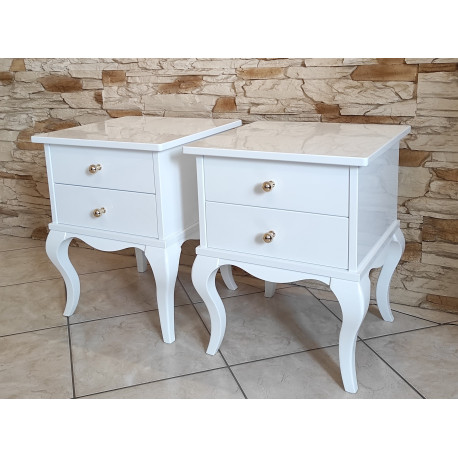 STOLIKI NOCNE 40X40/50 W BIAŁYM, WYSOKIM POŁYSKU, ZŁOTE GAŁKI