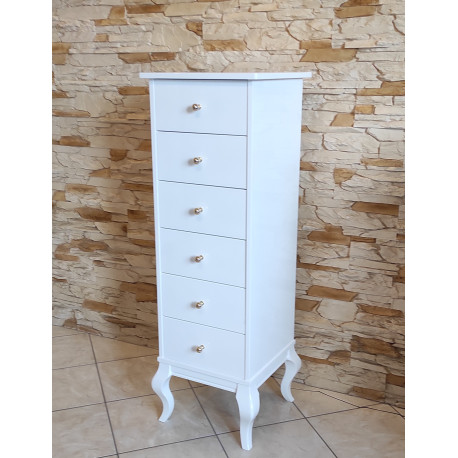KOMODA / SŁUPEK 40X40/120 W BIAŁYM WYSOKIM POŁYSKU, ZŁOTE GAŁKI